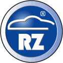 Blau-weißes Logo mit Wolke und den Buchstaben "RZ" in einem Kreis.