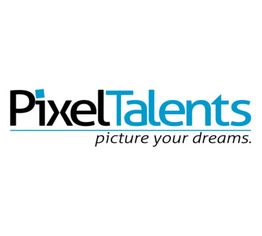 Logo mit Text "PixelTalents" und Slogan "picture your dreams."