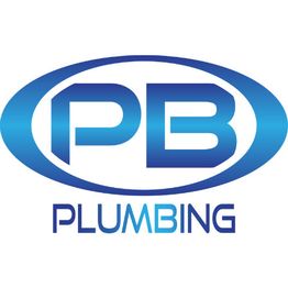 Blue PB Plumbing logo with stylized letters inside an oval shape.