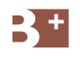 Braunes B mit einem Pluszeichen auf rechteckigem Hintergrund.