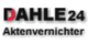 Schwarz-rote Schrift: "DAHLE 24 Aktenvernichter" auf weißem Hintergrund.