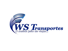 Logotipo WS Transportes, com lema "O melhor jeito de viajar..." em azul e cinza.