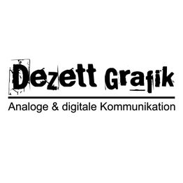 Text: "Dezett Grafik - Analoge & digitale Kommunikation" in schwarzer Schrift auf weißem Hintergrund.