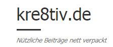 "kre8tiv.de Logo mit Slogan: Nützliche Beiträge nett verpackt"