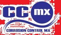 Logo de Corrosion Control MX, texto azul "CC mx" y "CORROSION CONTROL MX" sobre fondo blanco.