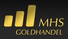 Logo: Drei goldene Balken neben dem Text "MHS Goldhandel" auf schwarzem Hintergrund.