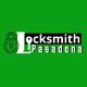 Green logo with text "Locksmith Pasadena," featuring a padlock and key design.