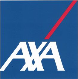 Blaues AXA-Logo mit einem weißen Schriftzug und einem roten diagonalen Streifen oben rechts.