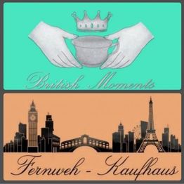 Zwei Logos: Oben Hände mit Krone und Tasse, unten Skyline mit Eiffelturm und Big Ben.