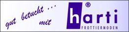 Logo mit Text: "gut betucht mit harti FROTTIERMODEN" auf weißem Hintergrund.