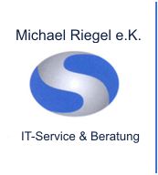 Logo von Michael Riegel e.K., IT-Service & Beratung, mit blau-weißem ovalen Symbol.