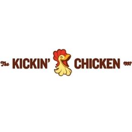 Logo of "The Kickin' Chicken" with a cartoon chicken between the words.