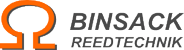 Logo mit orangefarbenem Omega-Symbol und Text "Binsack Reedtechnik" in Grau.