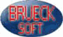 Blaues Oval mit rotem Text "BRUECK SOFT".