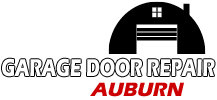Logo with a black house icon and text: "Garage Door Repair" in bold white letters.