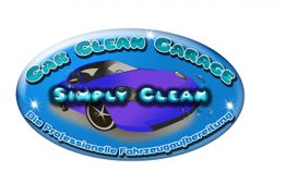 Blaues Auto-Logo für "Car Clean Garage" mit Slogan "Simply Clean - Die professionelle Fahrzeugaufbereitung".