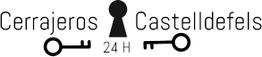 "Cerrajeros Castelldefels 24H, logo con llaves y cerradura negra."