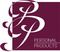 Logo mit geschwungenem "SP" und Text "Personal Products" auf burgunderrotem Hintergrund.