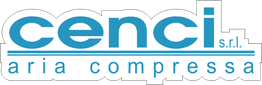 Logo blu "Cenci s.r.l. aria compressa" su sfondo bianco.