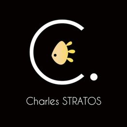 Logo noir avec un poisson doré dans un "C". Texte : Charles STRATOS.
