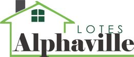 Logotipo "Lotes Alphaville" com desenho de casa verde e janela preta.