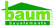 Logo von "baum Bauelemente GmbH" in grüner Schrift mit einem stilisierten Hausdach darüber.
