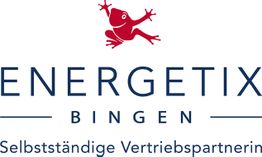 Logo von Energetix Bingen mit rotem Frosch. Text: "Selbstständige Vertriebspartnerin".