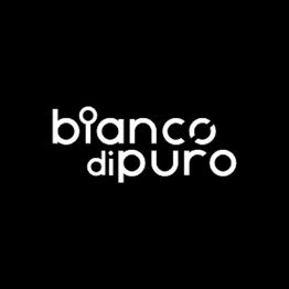 Schwarzes Logo mit weißem Text "bianco di puro" in stilisierter Schrift.