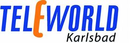 Logo von "Teleworld Karlsbad" in blauer und orangener Schrift auf weißem Hintergrund.
