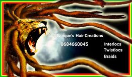 Afbeelding van een leeuw met dreadlocks en contactgegevens voor haarcreaties.