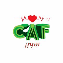 Logotipo de "CAF gym" con un corazón y un electrocardiograma rojo.
