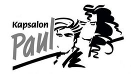 Logo van Kapsalon Paul met gestileerde afbeeldingen van een man en een vrouw in zwart-wit.
