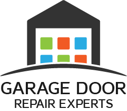 Logo of Garage Door Repair Experts with colorful squares on a garage door graphic.
