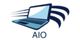 Laptop-Logo mit stilisierten blauen Linien, darunter steht "AIO".