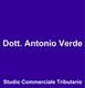 Testo bianco su sfondo blu viola: "Dott. Antonio Verde, Studio Commerciale Tributario".