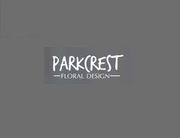 Gray logo of "PARKCREST FLORAL DESIGN" with simple, white, hand-drawn lettering.