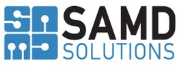 Logo mit blauen Symbolen und dem schwarzen Schriftzug "SAMD SOLUTIONS".