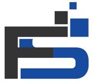 Logo mit den Buchstaben "FS" in Schwarz und Blau, stilisierte Quadrate oben rechts.