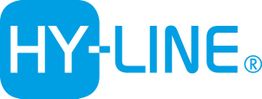 Blaues Logo mit dem Text "HY-LINE", wobei "HY-" in einem blauen Quadrat steht.