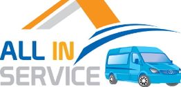 Logo: "All in Service" mit blauem Lieferwagen und Dachsymbol.