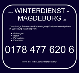 Winterdienst in Magdeburg: Schneeräumung für Gehwege, Höfe, Parkplätze, Einfahrten. Tel: 01784776206.
