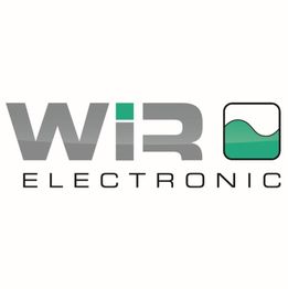 Logo von WIR Electronic mit grauem Schriftzug und grünem Symbol.