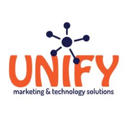 Unify logo with a network design, text: "marketing & technology solutions".