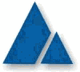 Zwei blaue Dreiecke, ein großes Links und ein kleineres Rechts, auf weißem Hintergrund.