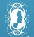 Silhouette of two faces in profile, blue background, with decorative swirls.