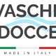 "Logo: 'Vasche Docce' con onde blu e bandiera italiana. 'Made in Italy' scritto sotto."