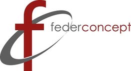 Logo von "federconcept" mit einem stilisierten "f" und einem grauen, umlaufenden Bogen.