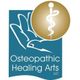 Logo with a hand, rod of Asclepius in gold circle, text: "Osteopathic Healing Arts LLC."