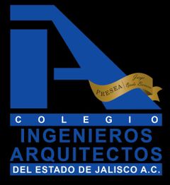 Logo del Colegio de Ingenieros Arquitectos del Estado de Jalisco A.C., con cinta dorada.
