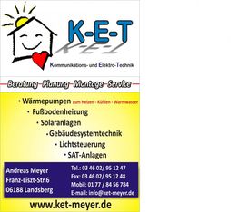 Werbung für K-E-T: Kommunikations- und Elektro-Technik mit Leistungen und Kontaktdaten.